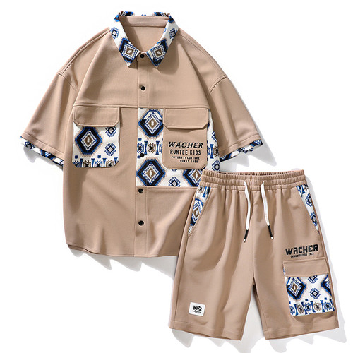 Men's Knitted Fabric High-quality Suit Main Push Two-piece Short-sleeved Shirt