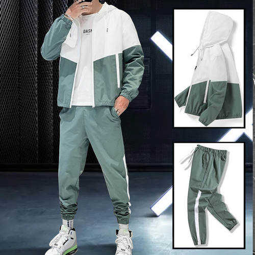 Fashion Sports Men's Custom Logo 2 Pc Zip Tracksuit Set Sweatsuit Jogger Suit