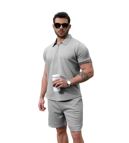 Custom Men's Polo With Zipper Shirt and Shorts Set Causal Tracksuits for Men