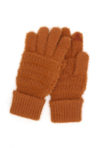 Fuzzy Cable Knit Smart Touch Gloves-48378