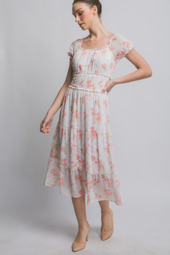 Short Sleeve Floral Maxi Dress-48406