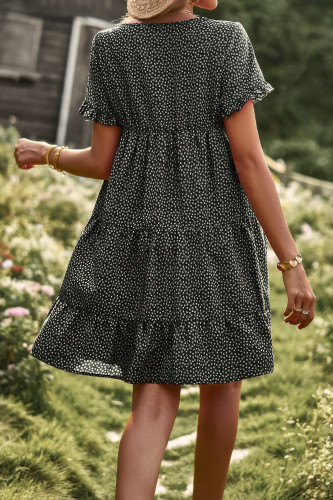 Floral Polka Dots Boat Neck Loose A Line Midi Dres-48306