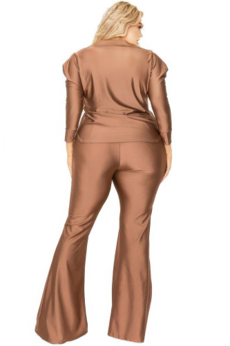 Plus Satin 3/4 Sleeve Wide Leg 2 Piece Set-48183