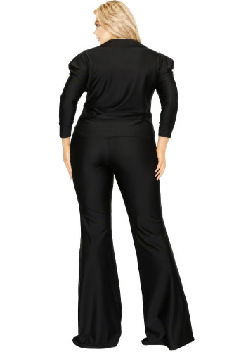 Plus Satin 3/4 Sleeve Wide Leg 2 Piece Set-48184