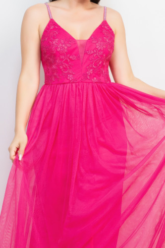 Glittered Straps Mesh Tulle Maxi Dress-48641