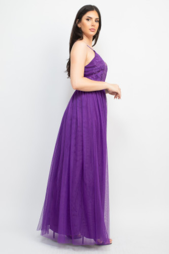 Glittered Straps Mesh Tulle Maxi Dress-48643