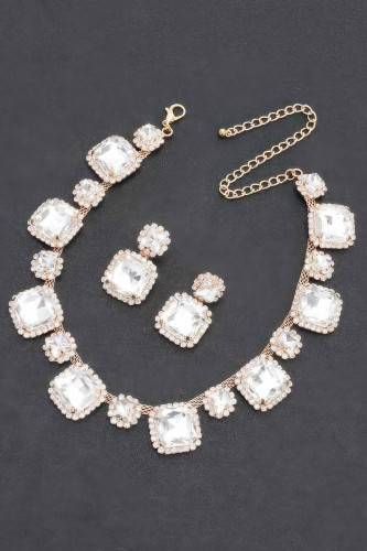 Rhinestone Party Necklace Set-47911