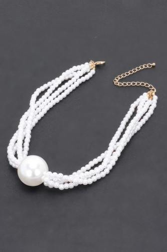 Multi Faux Pearl Chain Necklace-47912