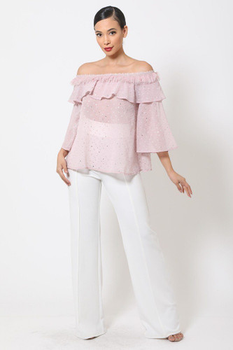 Polka Dot Sheer Off Shoulder Top-28083