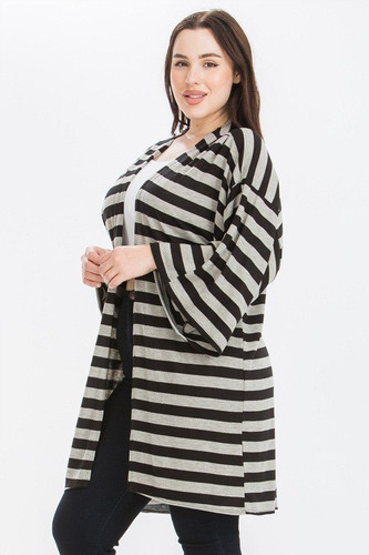 Striped, Cardigan With Kimono Style Sleeves-28531