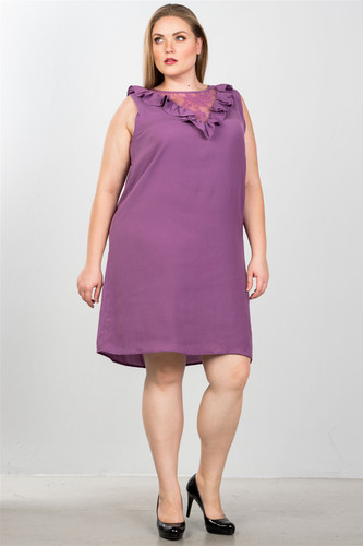 Plus Size Lace Insert Shift Midi Dress-28983