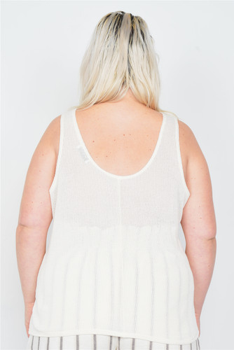 Plus Size Sheer Ivory Ribbed Causal Tank Top-29199