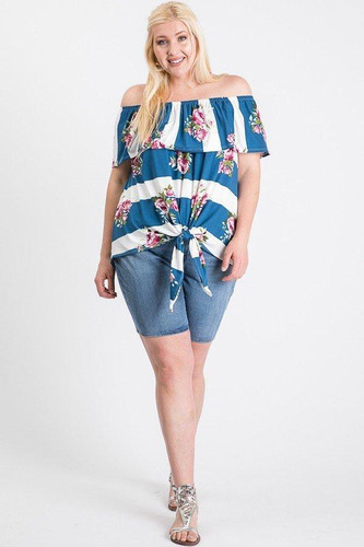Off Shoulder Ruffled Front Tie Top-29695