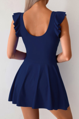 Solid Ruffle Knot Square Neck Fit Swim Dresses-49376
