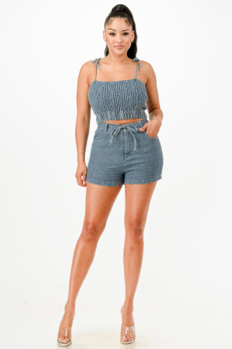 Denim Tank Top And Matching Short Set         -50209