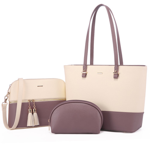 Boutiques Luxury High Quality PU Material 3 Pieces Handbag Sets Women Shoulder