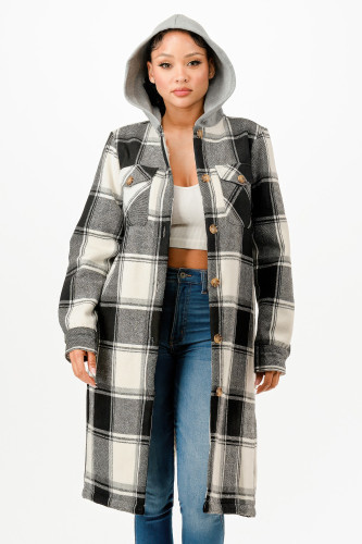 Hooded Plaid Coat            -51816