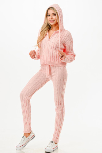 Cable Hoodie Sweater 2pcs Set    -51825