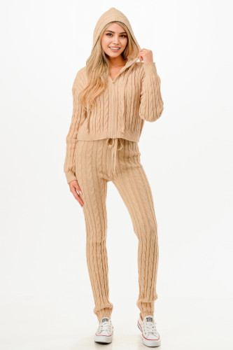 Cable Hoodie Sweater 2pcs Set    -51826