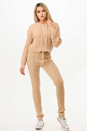 Cable Hoodie Sweater 2pcs Set    -51826