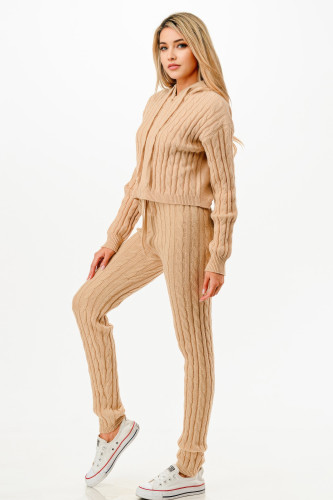 Cable Hoodie Sweater 2pcs Set    -51826