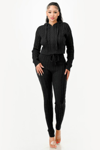 Cable Hoodie Sweater 2pcs Set    -51827