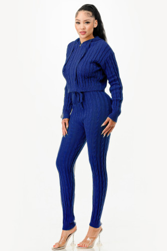 Cable Hoodie Sweater 2pcs Set    -51828