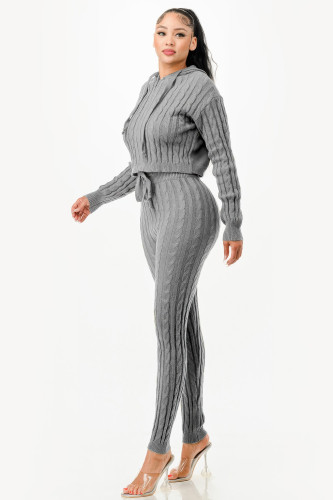 Cable Hoodie Sweater 2pcs Set    -51829