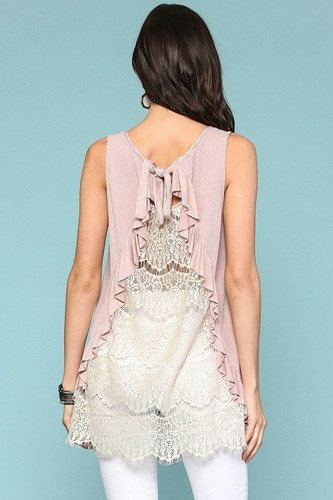 Sleeveless Back Lace Ruffle Detail Tank Top-29683