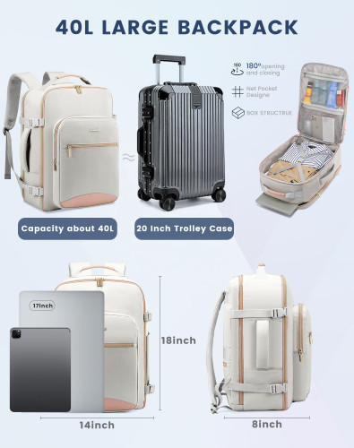 Large 40L 4pc Carry on Flight Bags Fashion Travel School Women Laptop Backpack