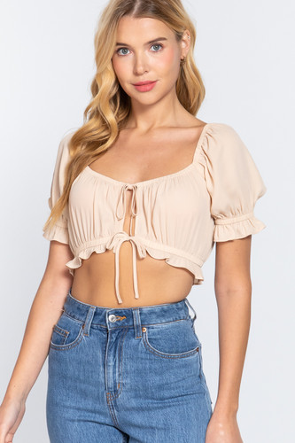 Short Slv Print Crop Woven Top          -41864