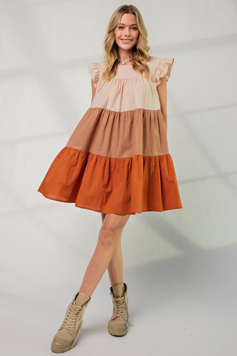 Poplin Tiered Color Block Dress-41823