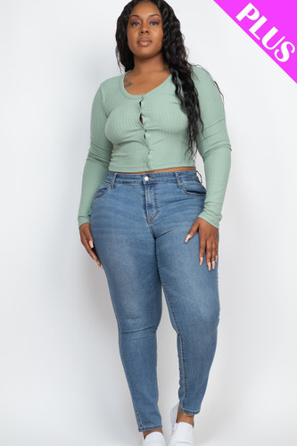 Plus Size Button Up Cropped Top-41620