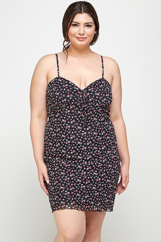 Plus Size Ditsy Floral Print On Mesh Fabric Cami Dress-41506