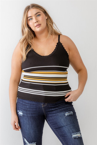 Plus Ribbed Ruffle Tank Top-41982