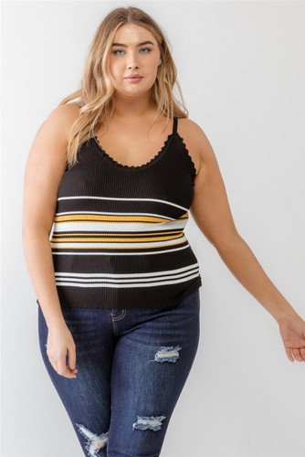 Plus Ribbed Ruffle Tank Top-41982
