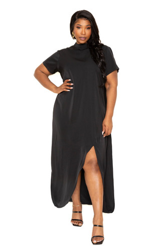 Mock neck back cape dress-42106