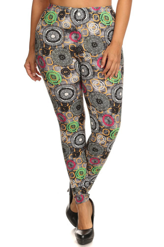 Plus Size Abstract Print, Full Length Leggings In A Slim Fitting Style With ...