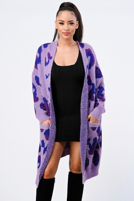 Leopard Angora Sweater Oversized Cardigan-41199