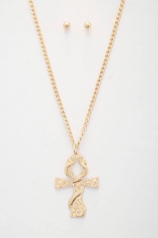 Snake Wrap Cross Pendant Curb Link Necklace-41171