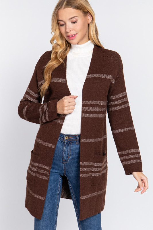 Dolman Slv Stripe Open Sweater Cardigan      -41153