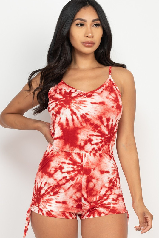 Tie-dye Ruched Drawstring Summer Romper-42195