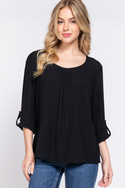 3/4 Roll Up Slv Pleated Blouse          -42287