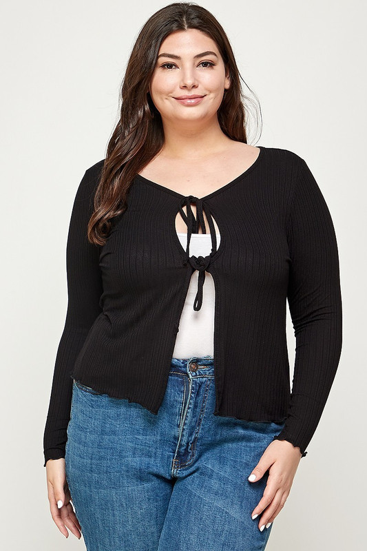 Solid Ribbed Pointelle Cardigan-42385