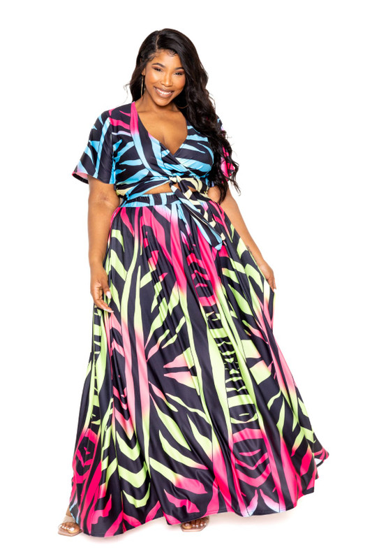 Ombre Animal Maxi Skirt & Top Set-42389