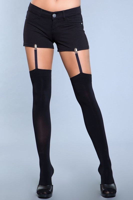 Opaque Thigh Highs With Attached Clip Garter. (shorts Not Included.)-42466