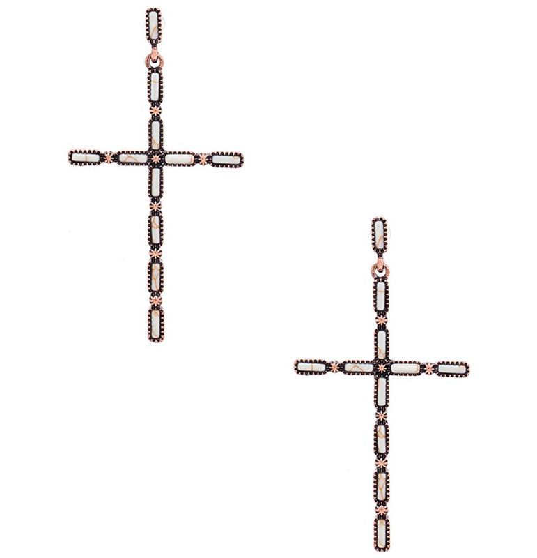 Multi Stone Pattern Cross Metal Earring-42472