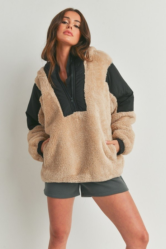 Two-toned Cozy Hooded Sweater-42483