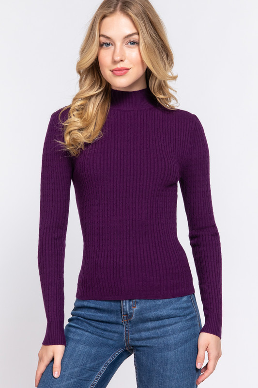 Long Slv Mock Neck Rib Sweater-42553