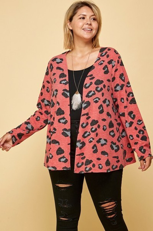 Plus Size Animal Printed Open Front Cropped Cardigan-42648